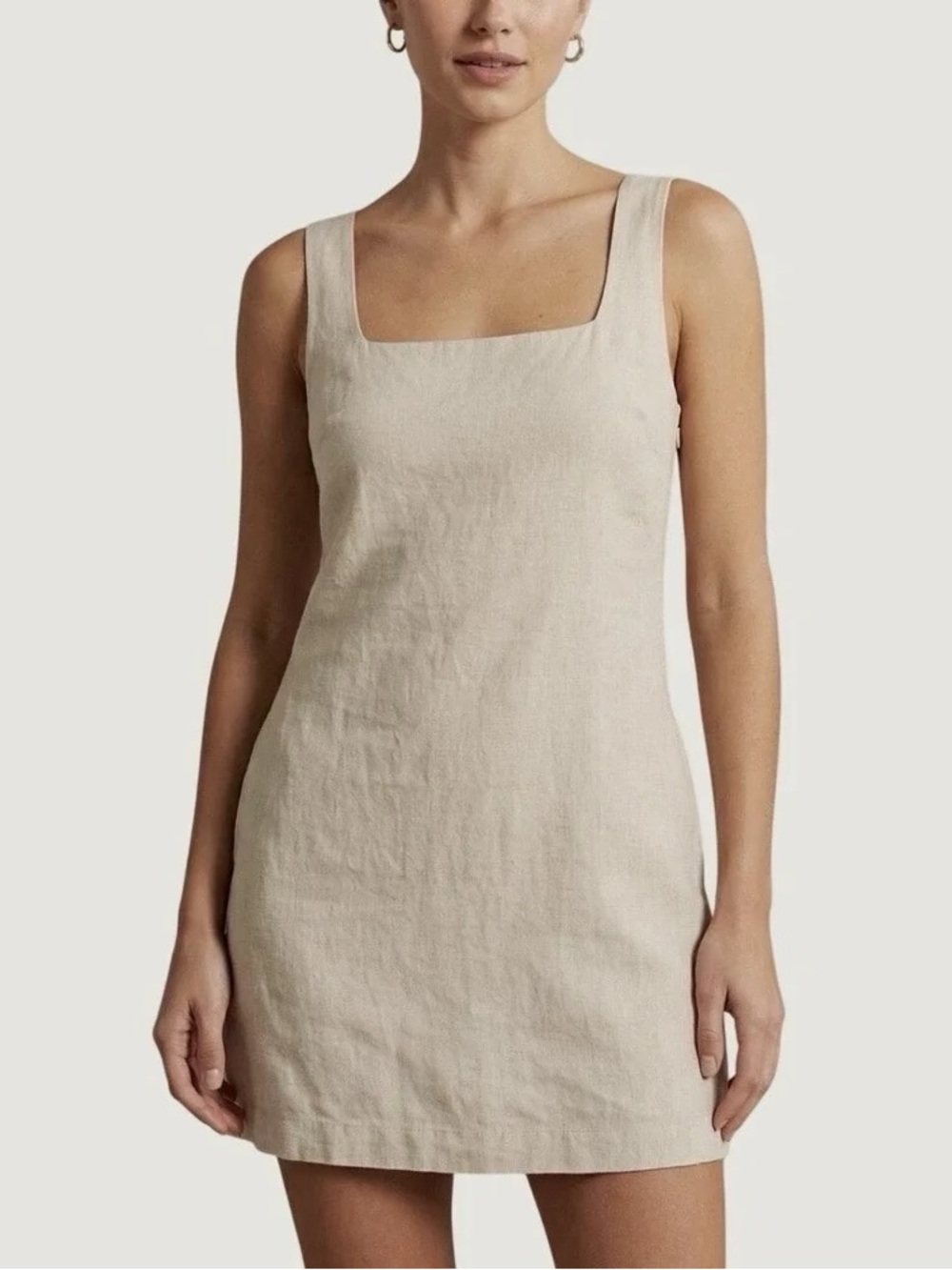 Abercrombie & Fitch Linen-Blend Wide Strap Mini Dress Beige